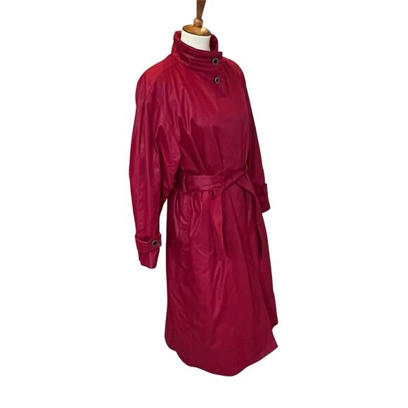 London Fog Trench Coat Red Long Jacket Zip In Liner Size 12 Petite USA Vintage - Picture 4 of 13